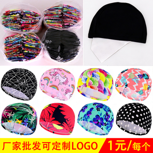 泳帽男女成人通用黑色花色高弹舒适不勒头温泉专业布泳帽批发 一元