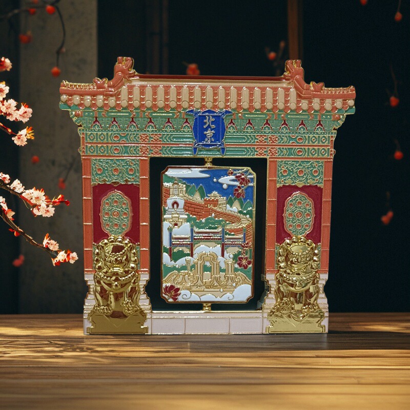 景区新品现货北京文创皇城旋影·京韵门庭金属冰箱贴旅游纪念品