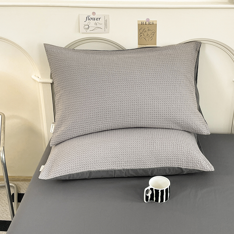 无印全棉棋盘华夫格A单枕套枕袋