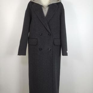 900秋冬2024新款高端洋气宽松连帽假两件绵羊毛双面11%山羊绒大衣