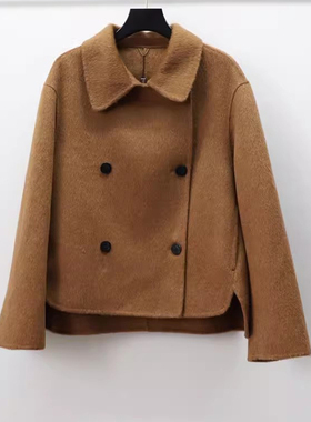 5966新款2025冬季高端娃娃领双排扣羊驼毛绵羊毛双面呢羊绒大衣女