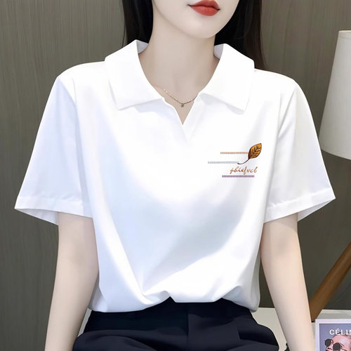 纯棉女夏短袖翻领POLO领t恤大码