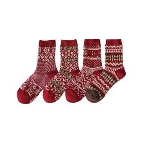 秋冬加厚袜C 绵羊毛 走鸿运 001M6651 穿红袜