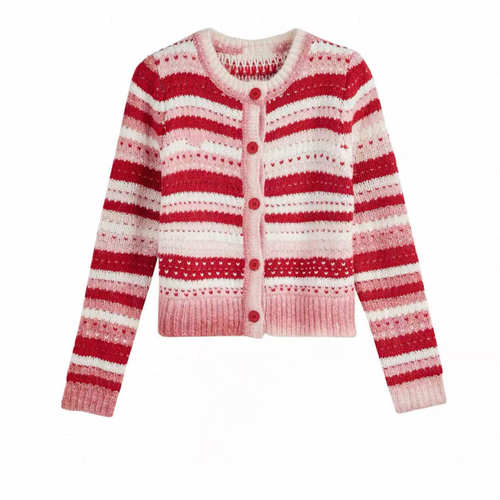 【小众设计师】徐艺洋同款草莓色羊毛开衫C-016M014