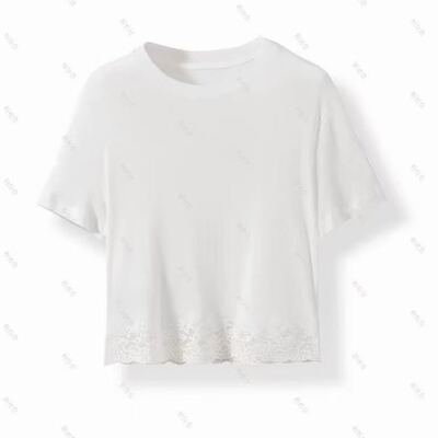 MIU｜拼接字母刺绣蕾丝 钩花设计感短袖C-001M7320