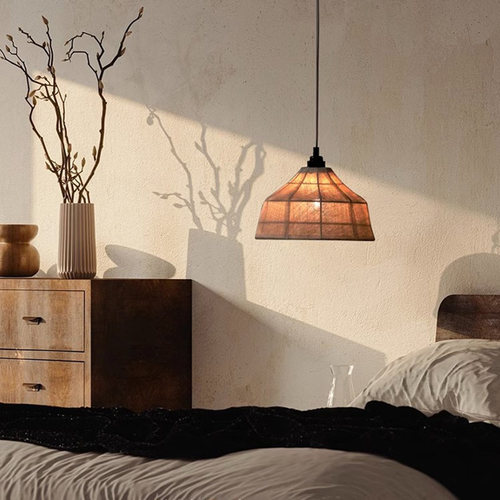 侘寂风餐厅吧台亚麻布艺吊灯