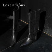 Nus限量款 Les Pieds 进口油蜡牛皮不过膝长筒靴女黑色真皮骑士靴