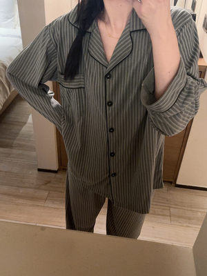 日系经典条纹纯棉睡衣男女生