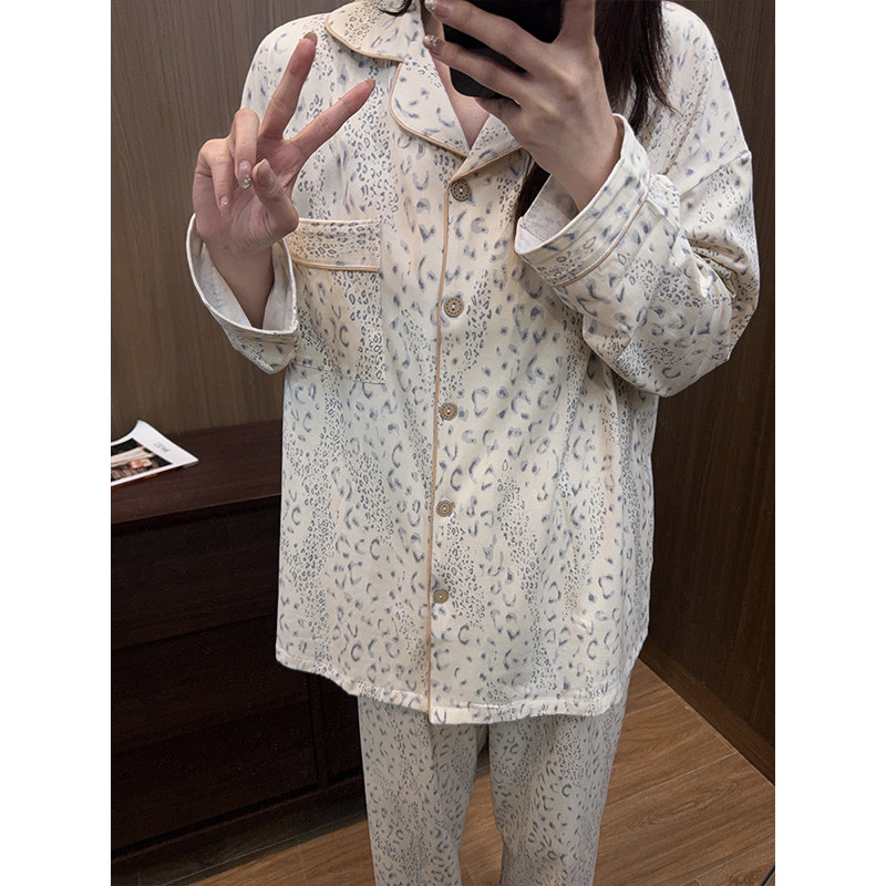 韩系卡通豹纹纯棉睡衣男女生