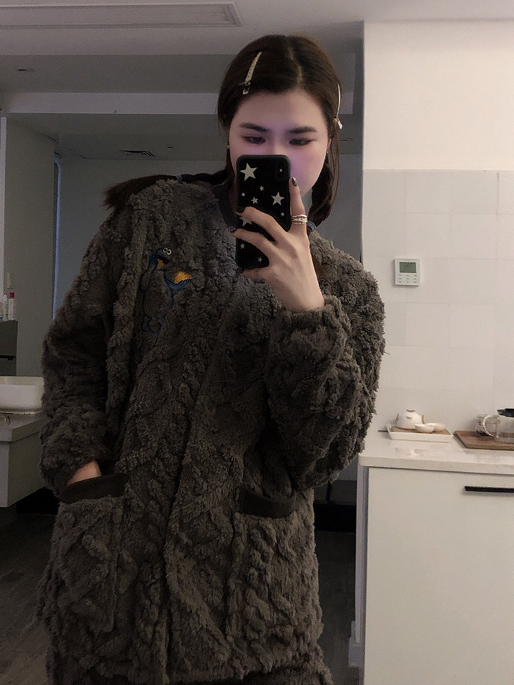 韩国卡通甜饼怪加厚加绒情侣睡衣女秋冬季保暖长毛绒纯色长袖长裤,女士内衣/男士内衣/家居服,睡衣/家居服套装,淘宝优惠券,粉丝福利购,淘宝优惠卷