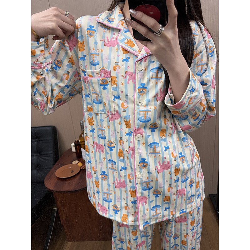 日系卡通小象睡衣女长袖长裤ins