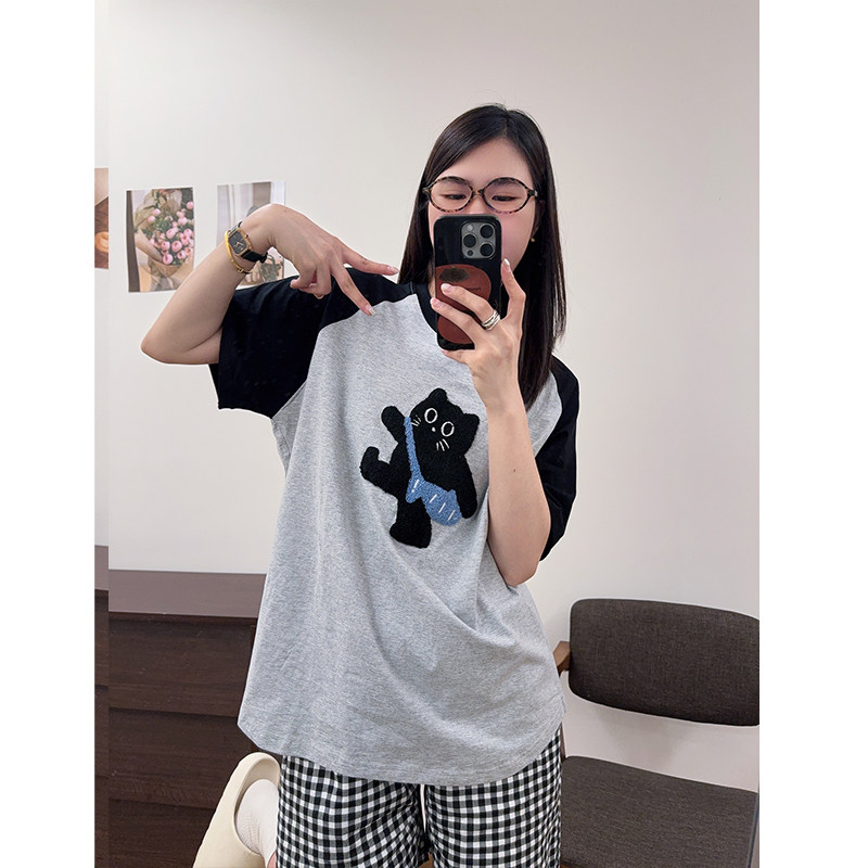 韩系卡通猫咪夏季纯棉睡衣男女