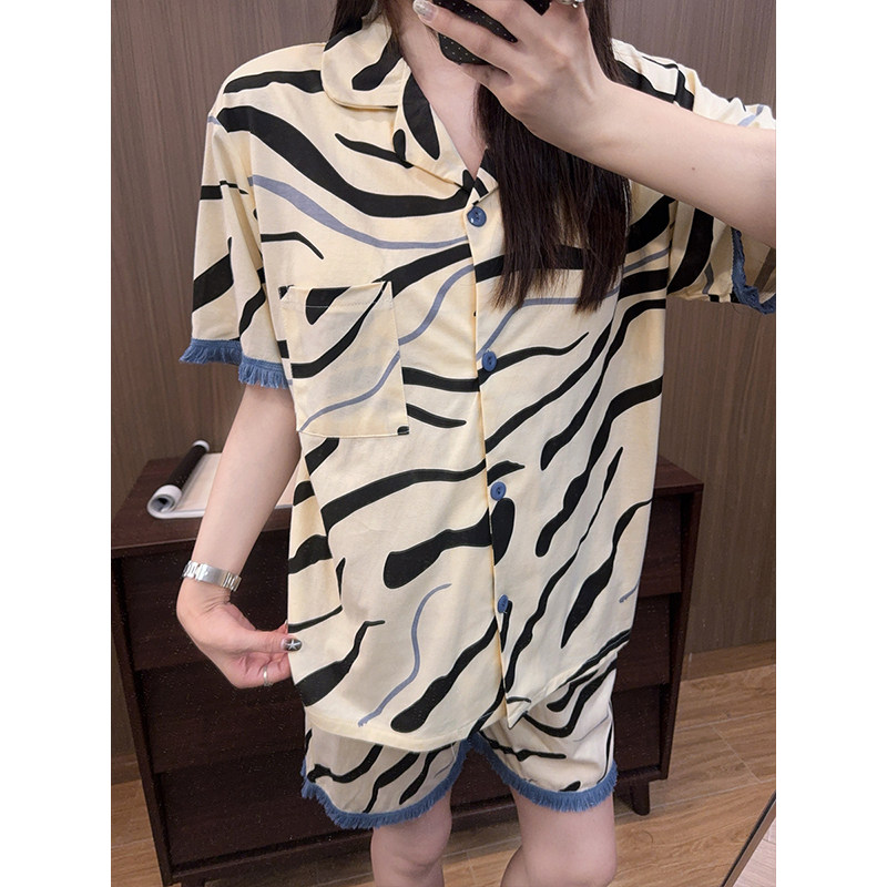 日系卡通斑马纹纯棉睡衣女