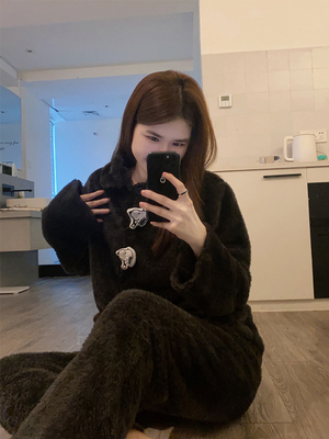 日系卡通史努比翻领加厚睡衣女