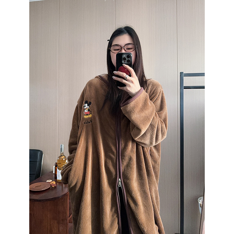 韩国拉链连帽睡衣女加厚