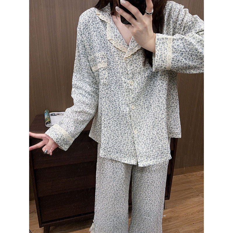 日系卡通碎花睡衣女婴儿棉纱