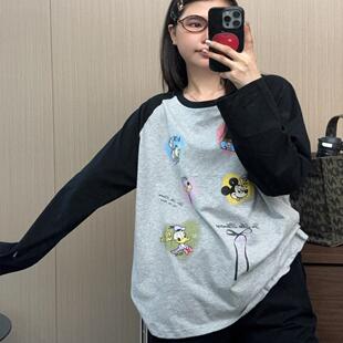 日系卡通米奇睡衣女春秋季纯棉圆领可外穿长袖长裤家居服情侣套装