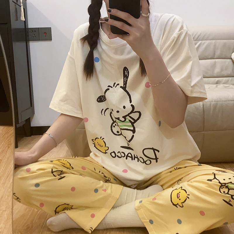 日系卡通帕恰狗夏季纯棉睡衣女