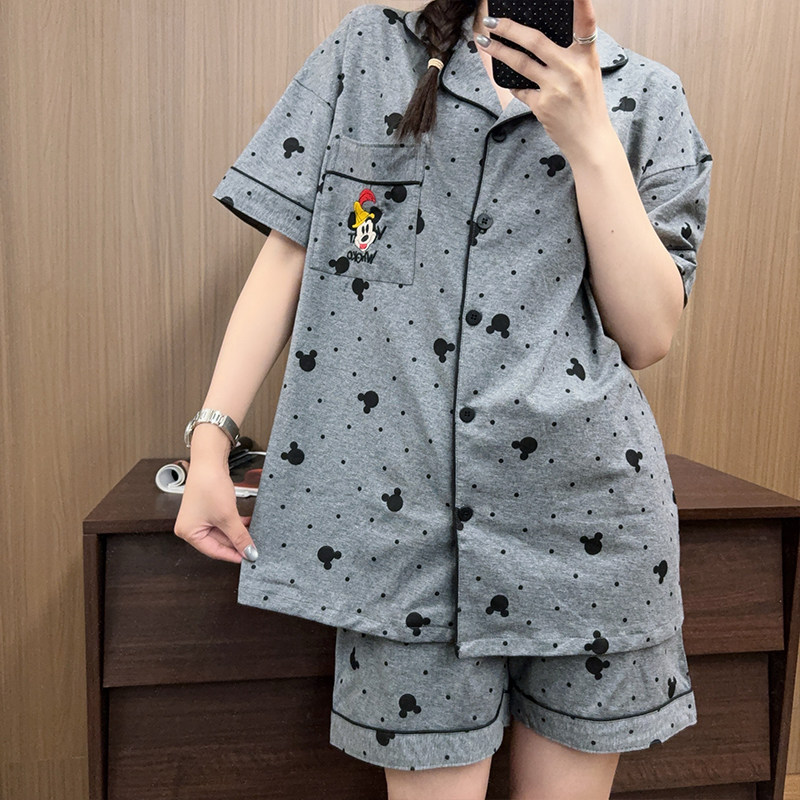 日系卡通米奇纯棉睡衣男女短袖短裤夏季高级感ins家居服情侣套装