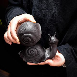 创意紫砂陶瓷小蜗牛茶漏茶叶过滤器全瓷一体茶滤茶宠摆件精品可养