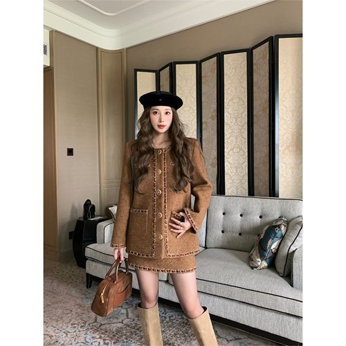 复古法式重工编织羊毛厚毛呢外套