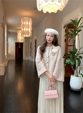 【现货】EAU DE MER 粉雾玫瑰 气质温柔喇叭袖精致小香风羊毛外套