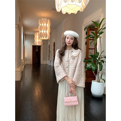 【现货】EAU DE MER 粉雾玫瑰 气质温柔喇叭袖精致小香风羊毛外套