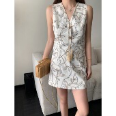 现货 EAU MER 植物系重工刺绣亚麻马甲短裙套装