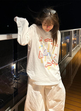 白色圆领薄款长袖T恤女夏季新款防晒罩衫外搭小个子宽松休闲上衣
