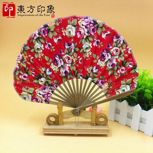 日式和风葵形扇刀扇棉布扇工艺礼品扇女式古典折扇定做扇骨刻字