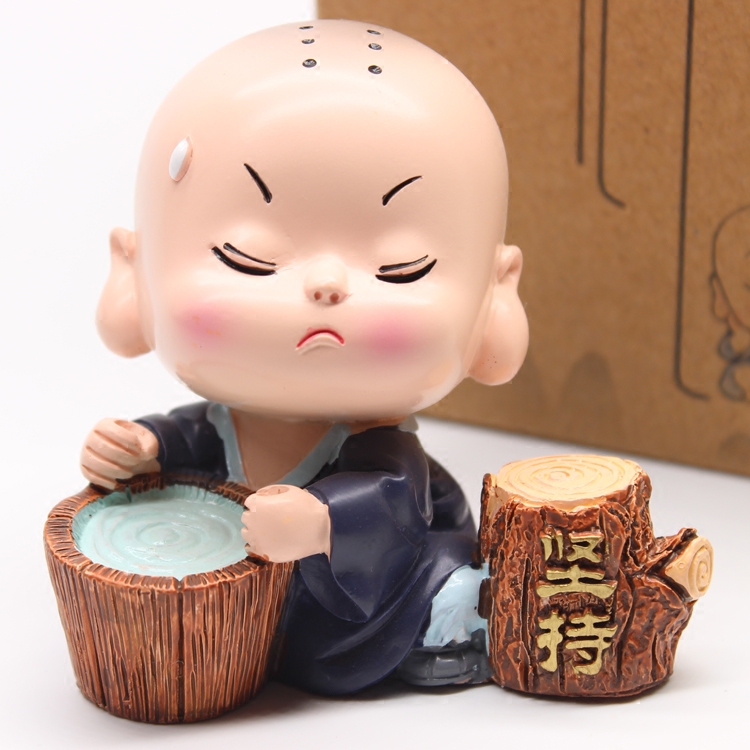 禅说小和尚励志摆件汽车装饰创意中国风小礼品大头和尚心想事成