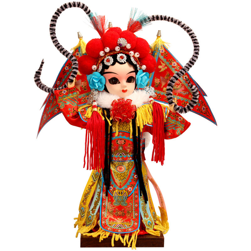 9英寸绢人q版穆桂英(红) 京剧人偶娃娃 中国特色工艺品 送老外