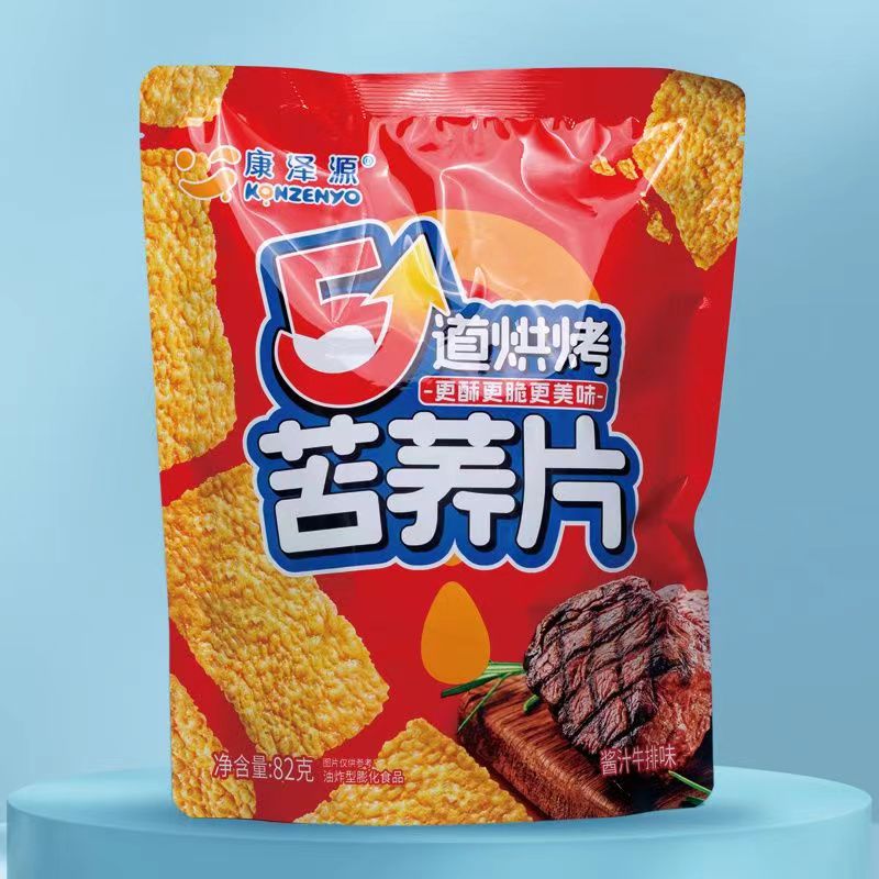 康澤源苦蕎片82g醬汁牛排味鍋巴薯片蕎麥片干脆面膨化兒童零食