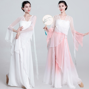 古典舞蹈服女飘逸纱衣中国舞练功服女身韵仙气雪纺上衣演出服古风