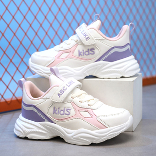 ABC女童鞋秋冬皮面二棉鞋2025小学生轻便软底跑步运动鞋女孩鞋子