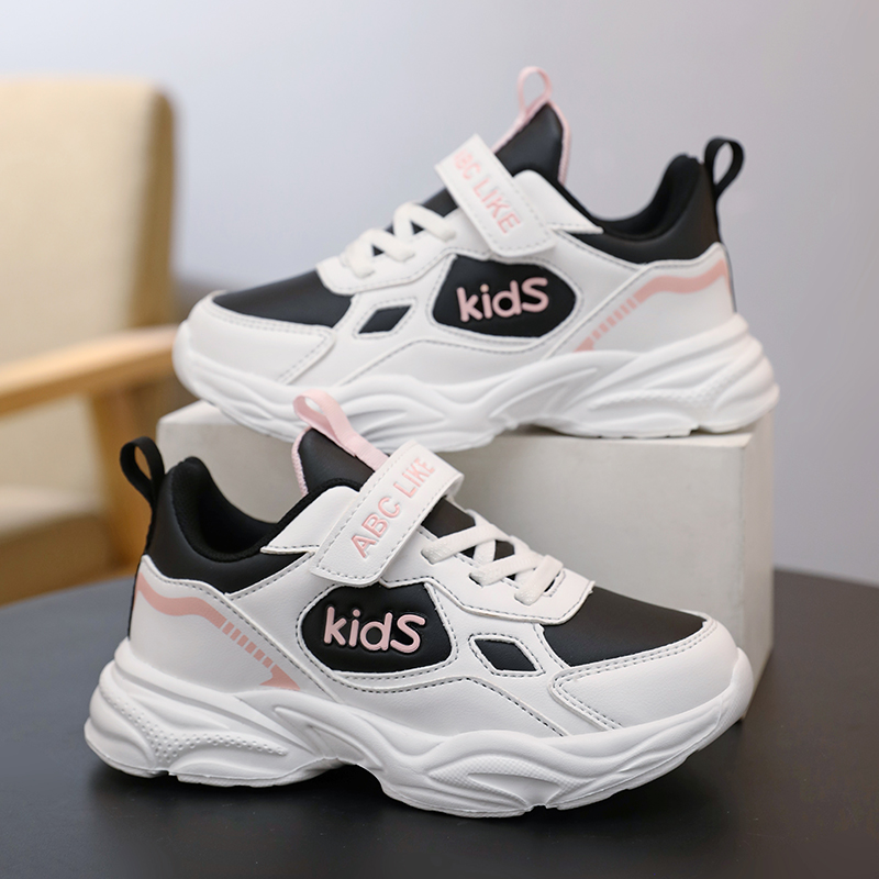 ABC女童鞋女孩皮面鞋子2025小学生透气网鞋青少年轻便软底跑步鞋