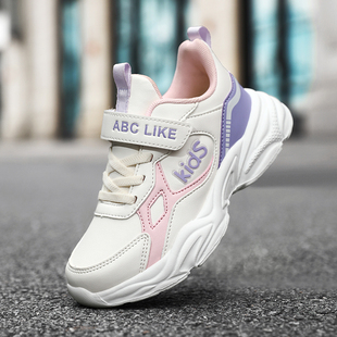 ABC女童鞋秋冬皮面防水鞋小学生加绒保暖棉鞋儿童软底跑步运动鞋