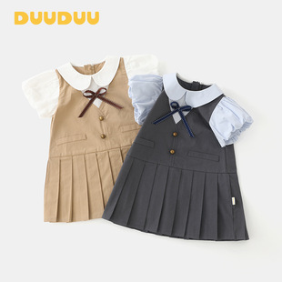 DUUDUU奶糖学院2025夏季薄款假2件周岁礼服宝宝公主女童连衣裙夏