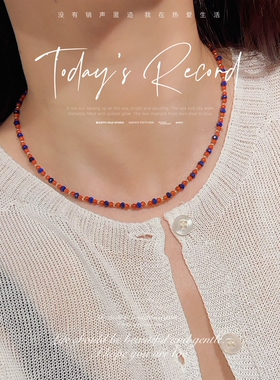 天然南红玛瑙青金石新中式锁骨链