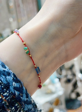 多宝天然石祖母绿镀金隔片手链