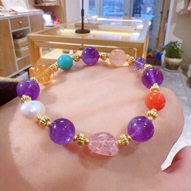 天然多巴胺水晶珍珠弹力手串
