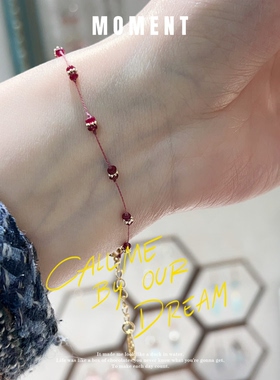 天然红宝石红尖晶石极细编绳手链