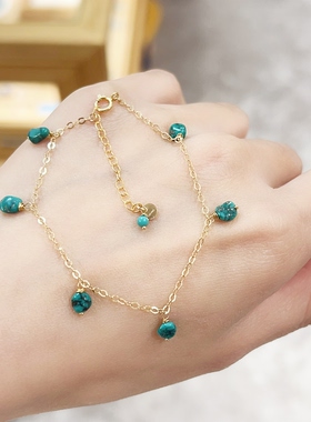 天然高瓷绿松石14K包金手链