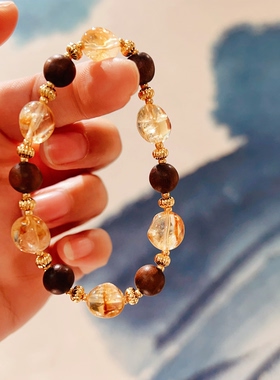 悦昕朝天然黄水晶老檀手串