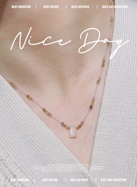 原创天然蓝月光石吊坠锁骨链女