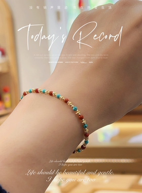 原矿绿松石南红复古新中式手链