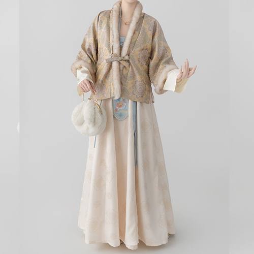 原创汉服女2025新款复原仿宋锦唐褙子齐胸破裙垂领衫冬款日常套装