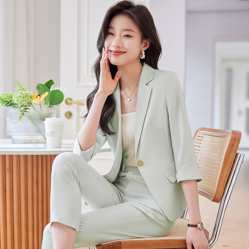 白色西装套装女2024新款夏季职业装气质高级感七分袖小西服外套