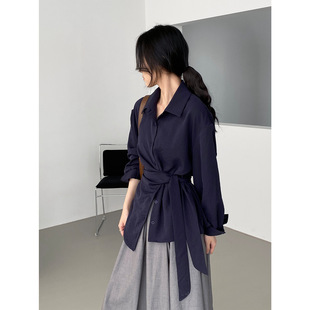 衬衣2630 女通勤气质长袖 那末收腰显瘦 韩系设计感侧边绑带衬衫