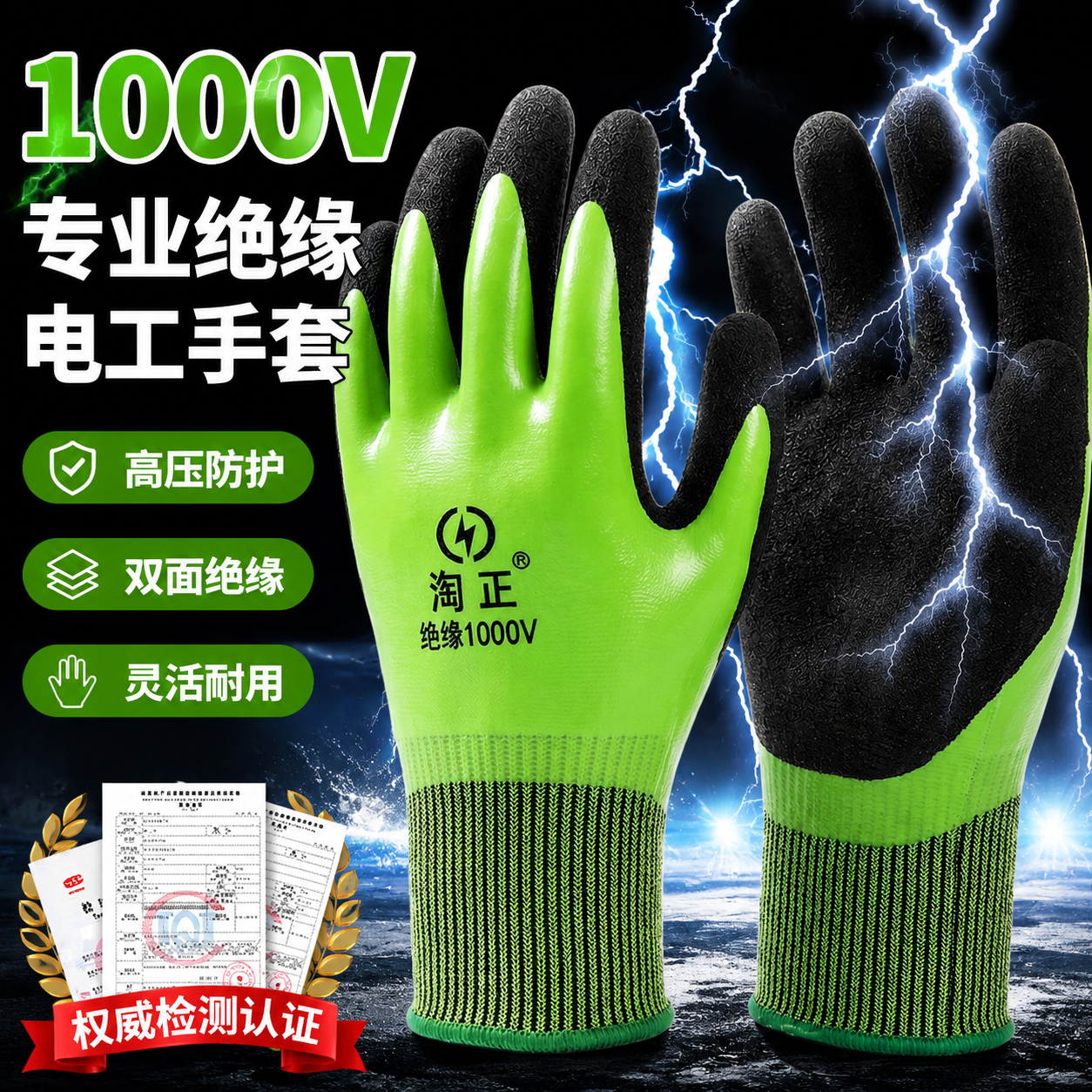 绝缘手套1000V双面家用电工防电专用380v低压防静电带电作业220v